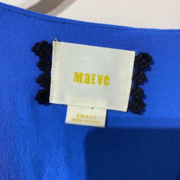 Anthropologie Maeve Blue Lene Crepe Faux Wrap Dress Roll tab long sleeve S NWOT - Picture 9 of 10